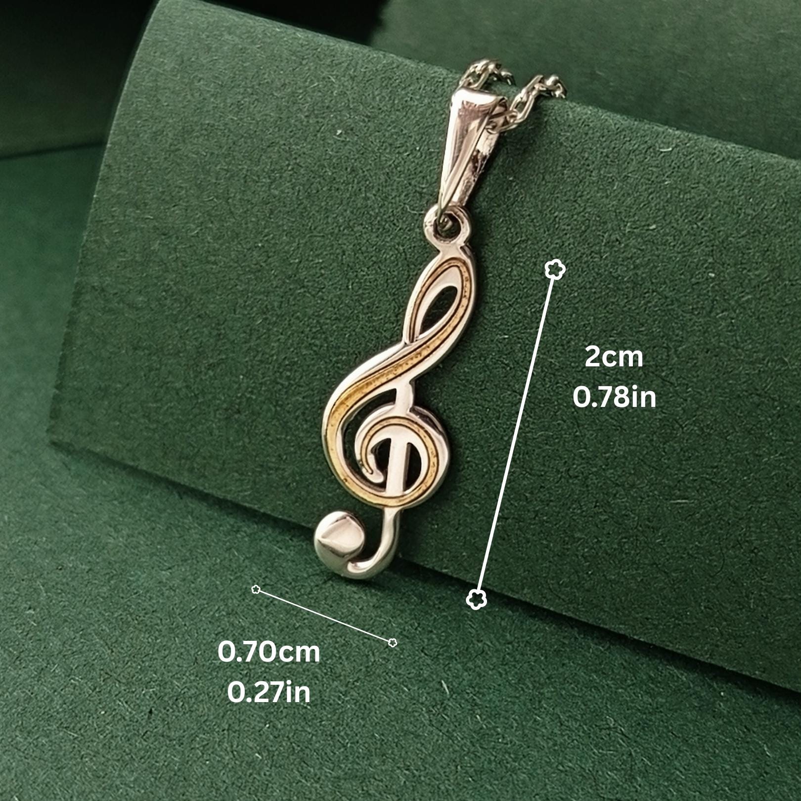 Sterling Silver Treble Clef Necklace: Gold Accent Music Pendant