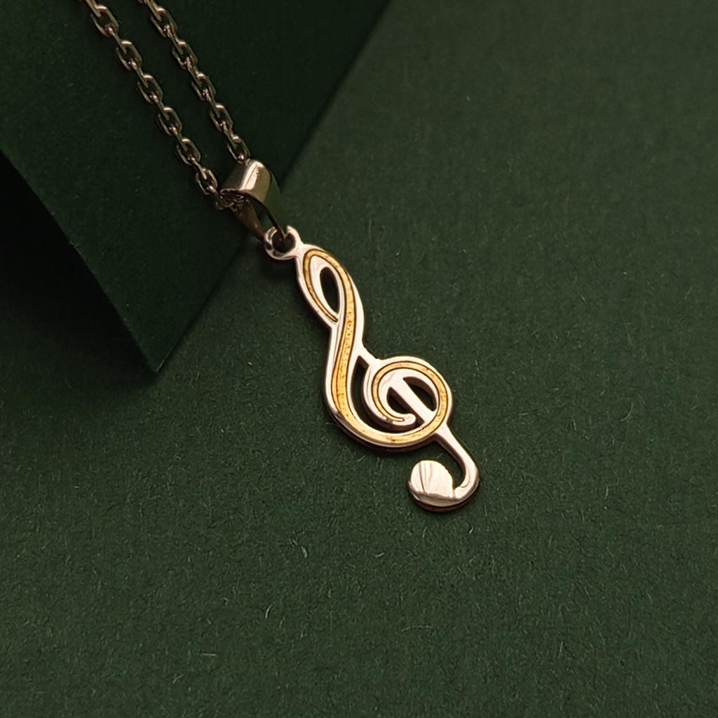 Sterling Silver Treble Clef Necklace: Gold Accent Music Pendant