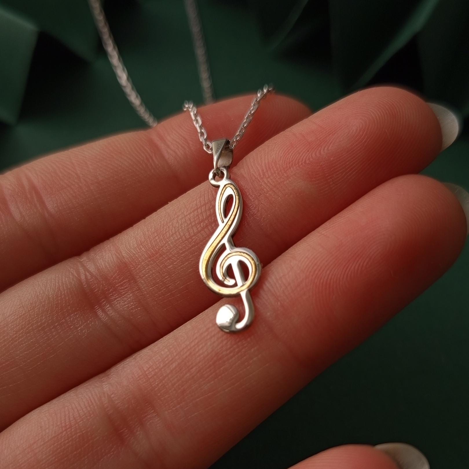 Sterling Silver Treble Clef Necklace: Gold Accent Music Pendant