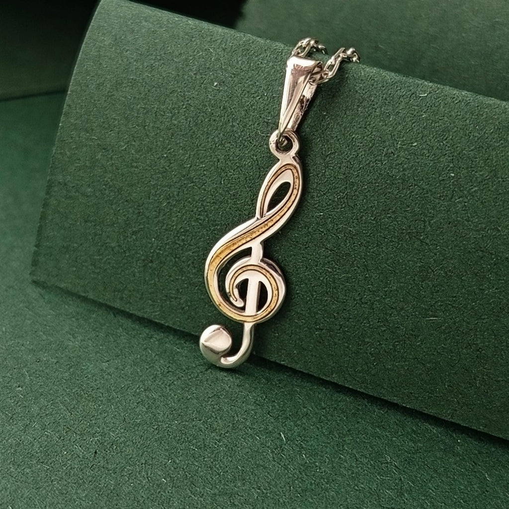 Sterling Silver Treble Clef Necklace: Gold Accent Music Pendant