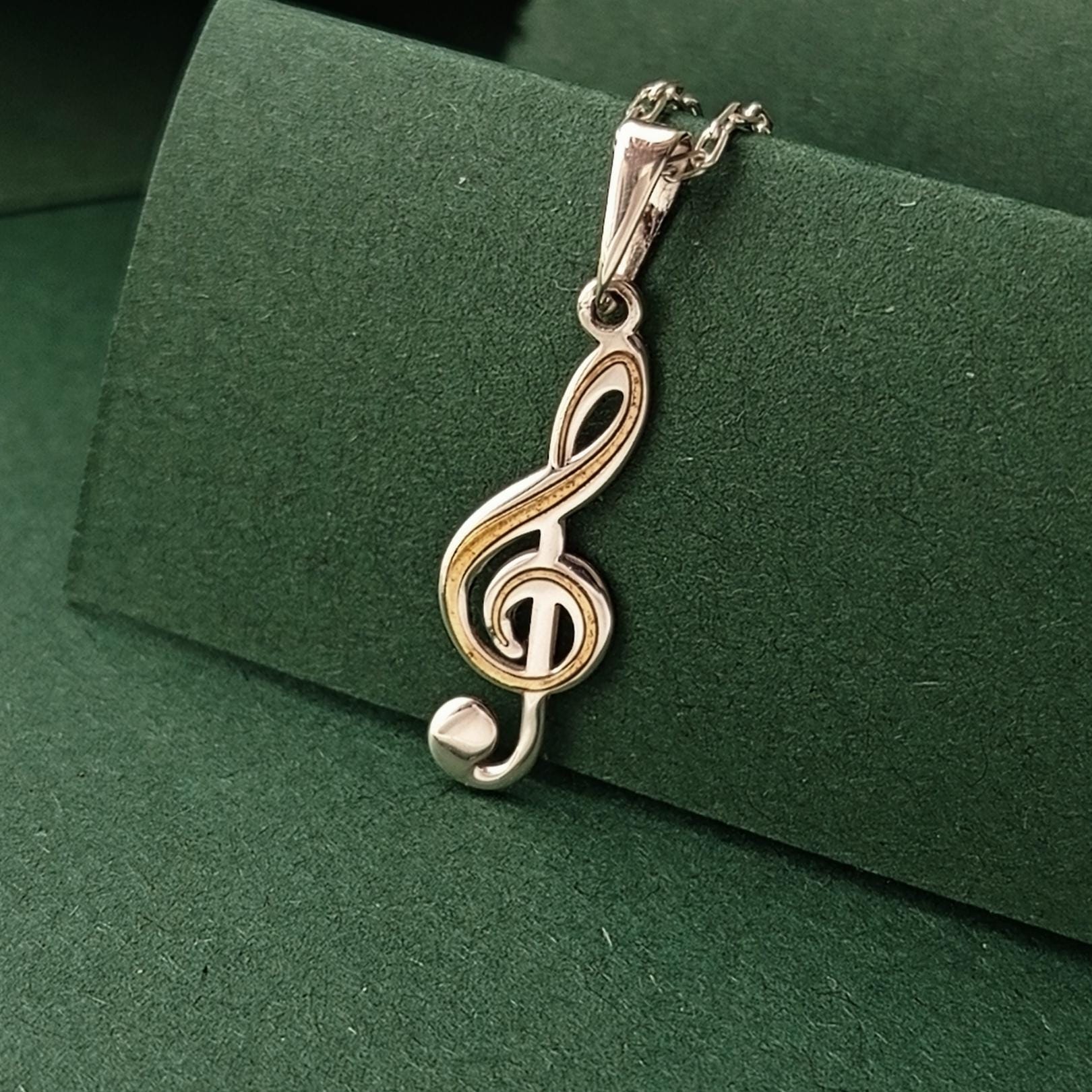 Sterling Silver Treble Clef Necklace: Gold Accent Music Pendant