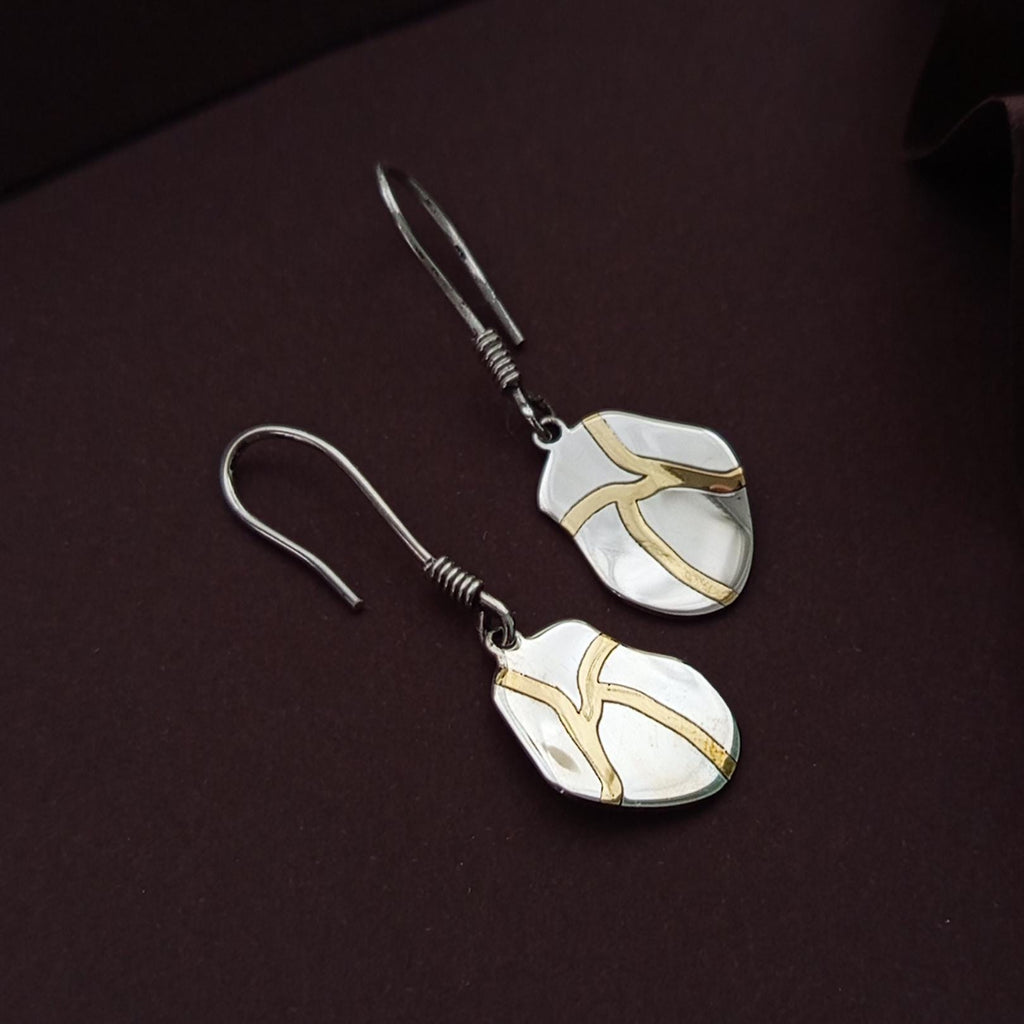 Kintsugi Earrings – Sterling Silver & Gold Inspired Dangle Earrings, Minimalist Healing Jewelry, Gift for Her