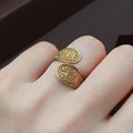 Gold Floral Ring – Engraved Botanical Adjustable Band