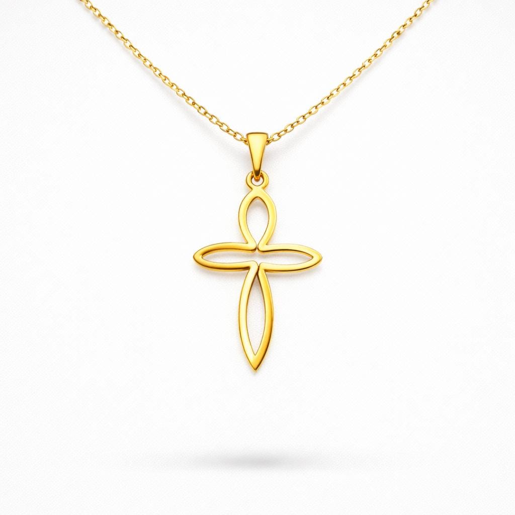 Gold Human-Form Cross Necklace – Sterling Silver, Minimalist Pendant