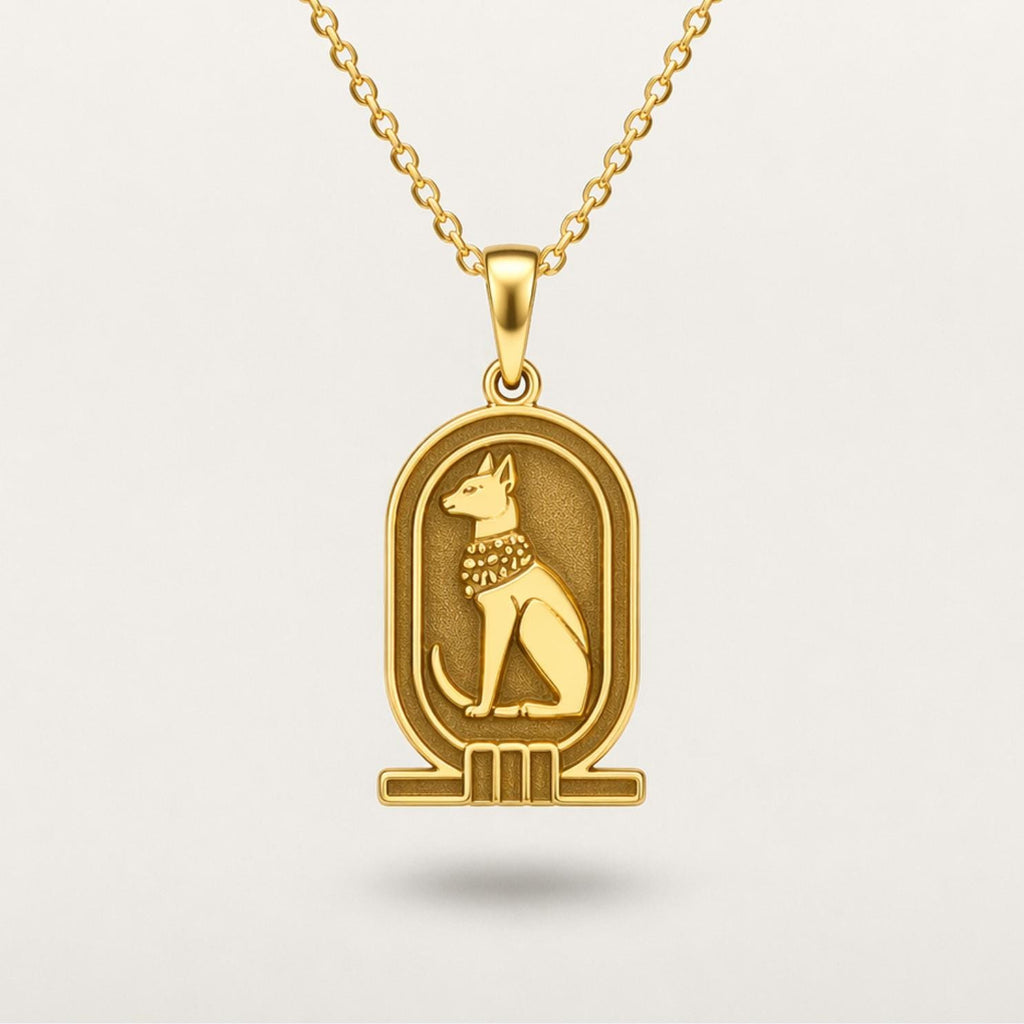 Gold Ancient Egyptian Cat Pendant Necklace – 925 Sterling Silver Gold Plated Bastet-Inspired Jewelry