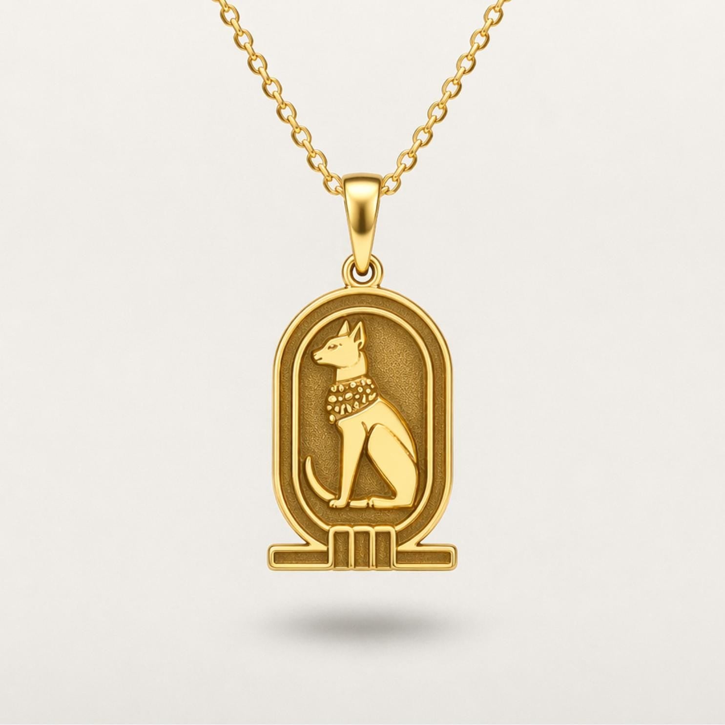 Gold Ancient Egyptian Cat Pendant Necklace – 925 Sterling Silver Gold Plated Bastet-Inspired Jewelry