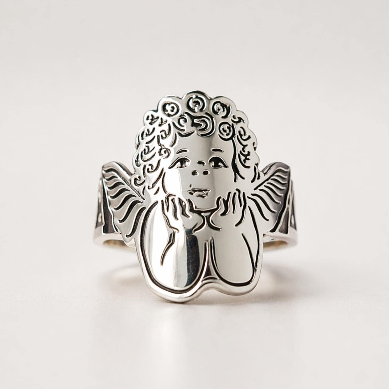 Sterling Silver Cherub Angel Ring – Vintage Inspired Guardian Band, Custom Sized, Gift For Her