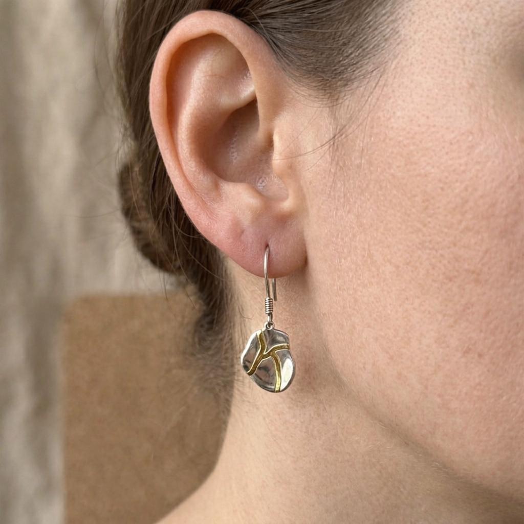 Kintsugi Earrings – Sterling Silver & Gold Inspired Dangle Earrings, Minimalist Healing Jewelry, Gift for Her