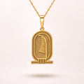 Gold Feather Pendant Necklace – Ancient Egyptian Inspired  – 925 Sterling Silver Gold Plated Hieroglyph
