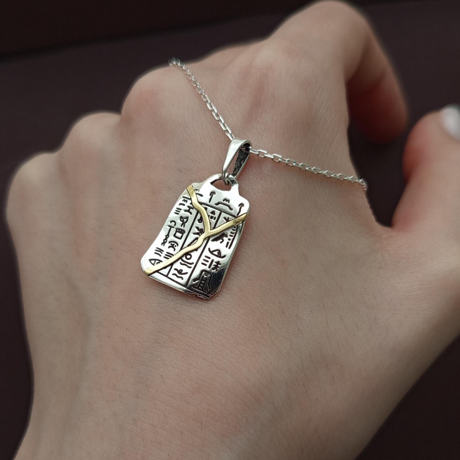 Kintsugi Egyptian Hieroglyph Necklace