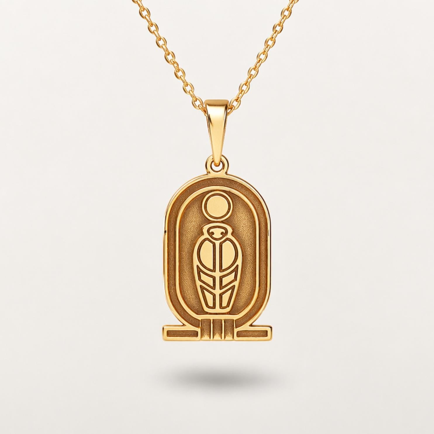 Gold Scarab Necklace – Egyptian Sun Symbol, Sterling Silver Pendant