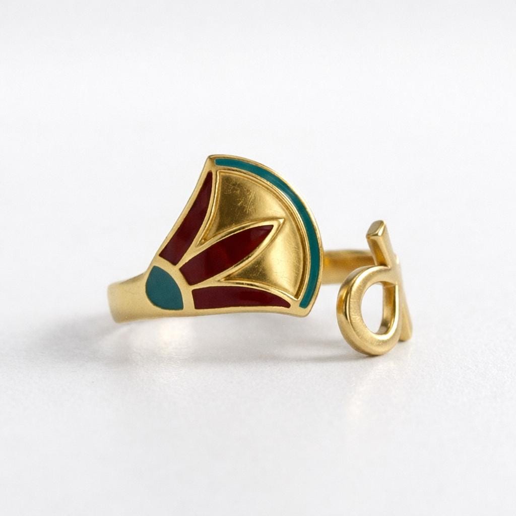 Vintage Ancient Egyptian–Inspired Open Ring – 925 Sterling Silver with Enamel Details, Adjustable Band