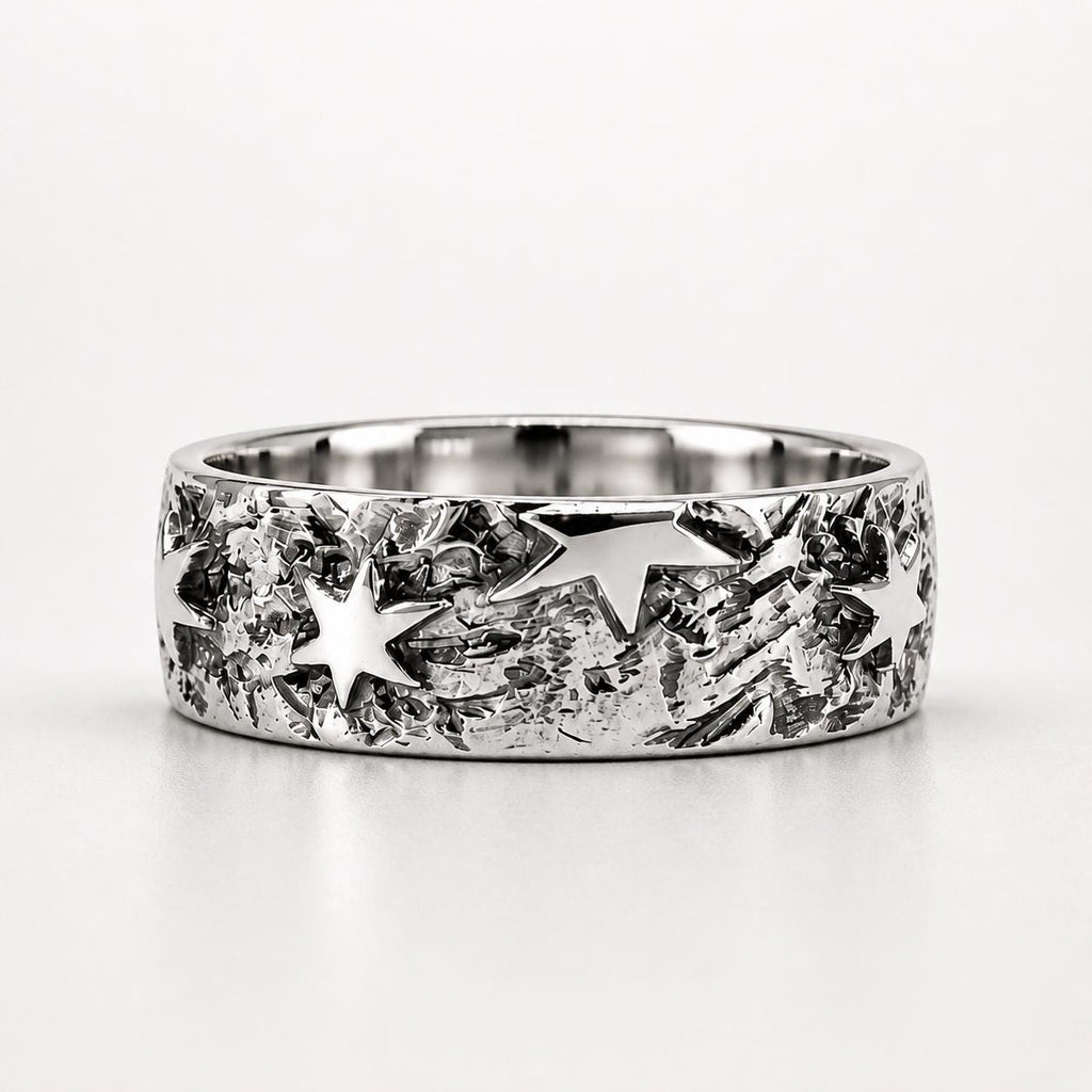 Custom Engraved Star Ring – Sterling Silver Celestial Band, Personalized Message Jewelry