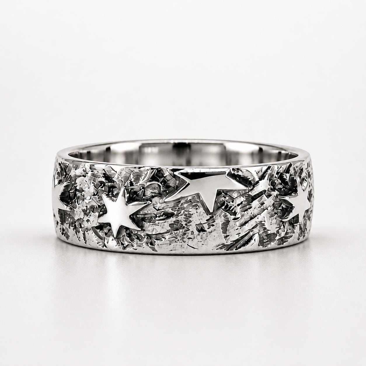 Custom Engraved Star Ring – Sterling Silver Celestial Band, Personalized Message Jewelry