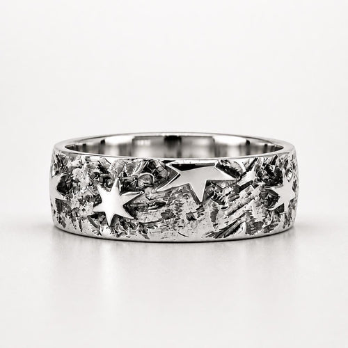 Custom Engraved Star Ring – Sterling Silver Celestial Band, Personalized Message Jewelry