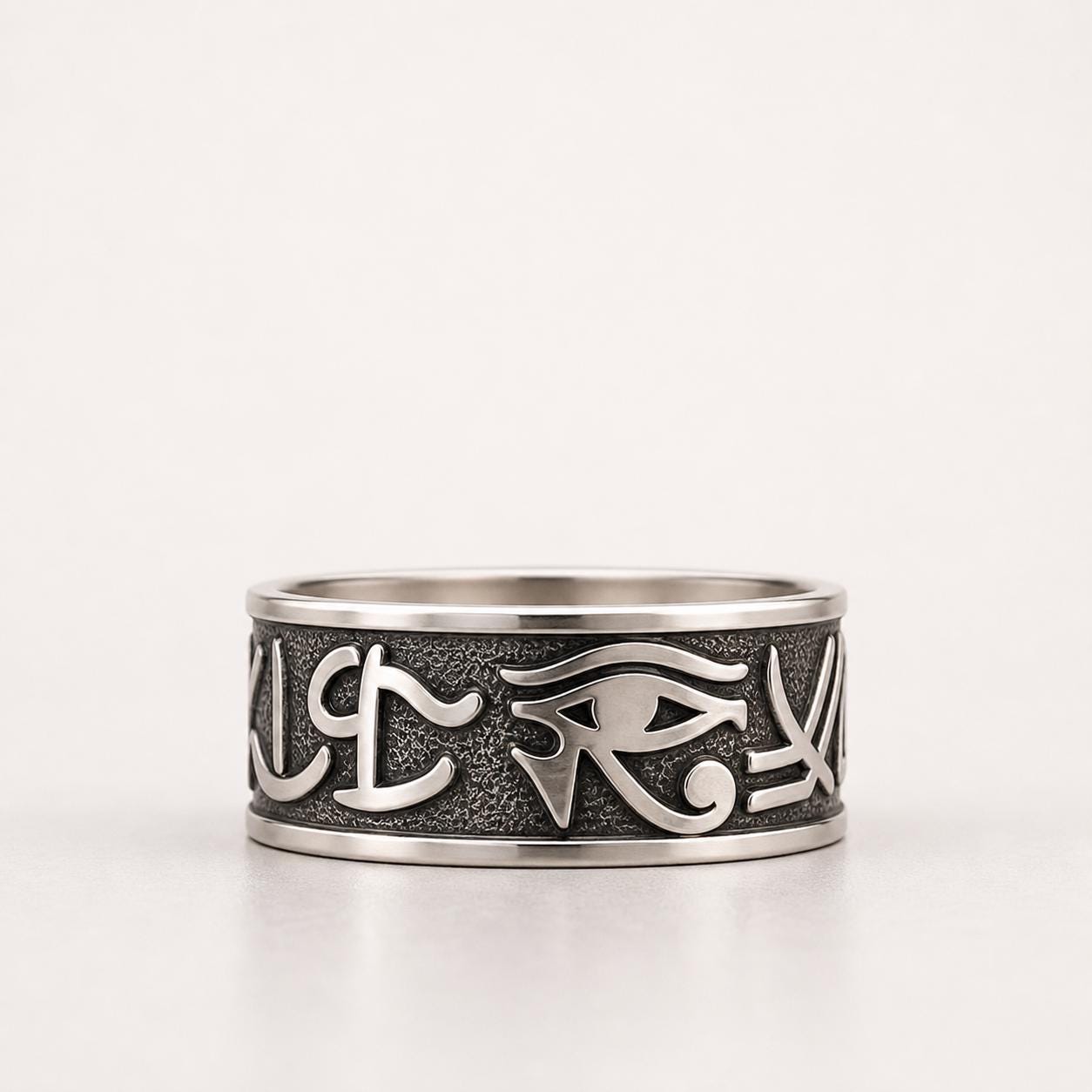 Ancient Egyptian Script Ring – 925 Sterling Silver Unisex Hieroglyphic Band, Gift For Him