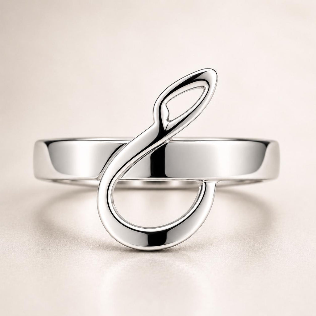 Sterling Silver Arabic Initial Ring: Minimalist Calligraphy Jewelry