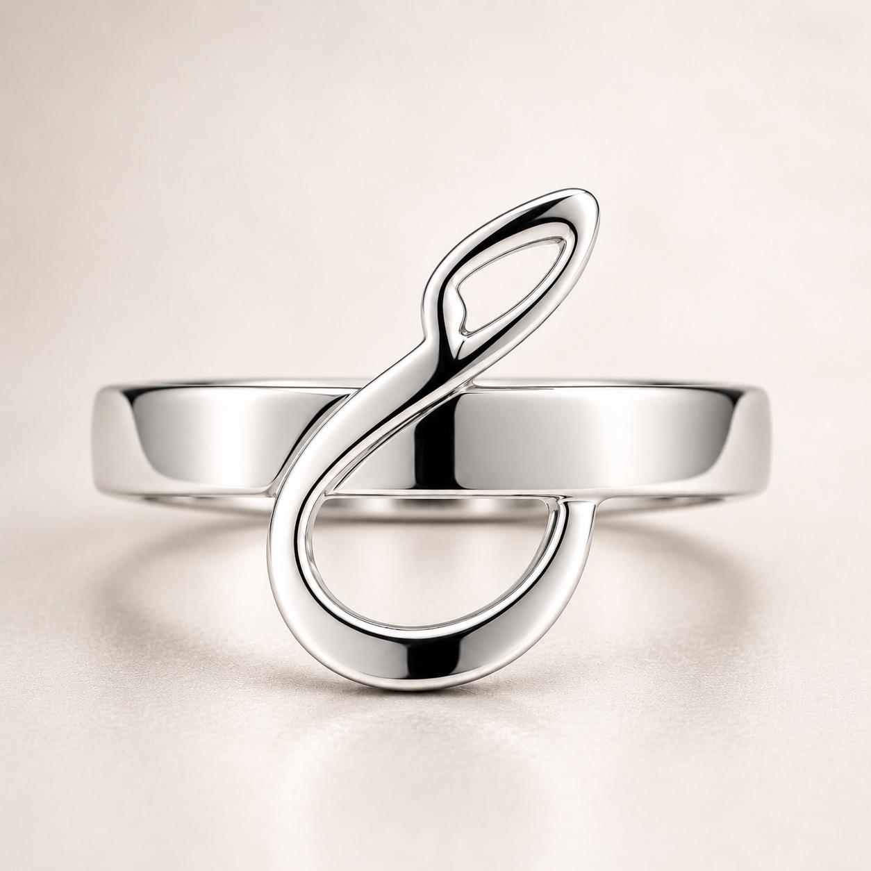 Sterling Silver Arabic Initial Ring: Minimalist Calligraphy Jewelry