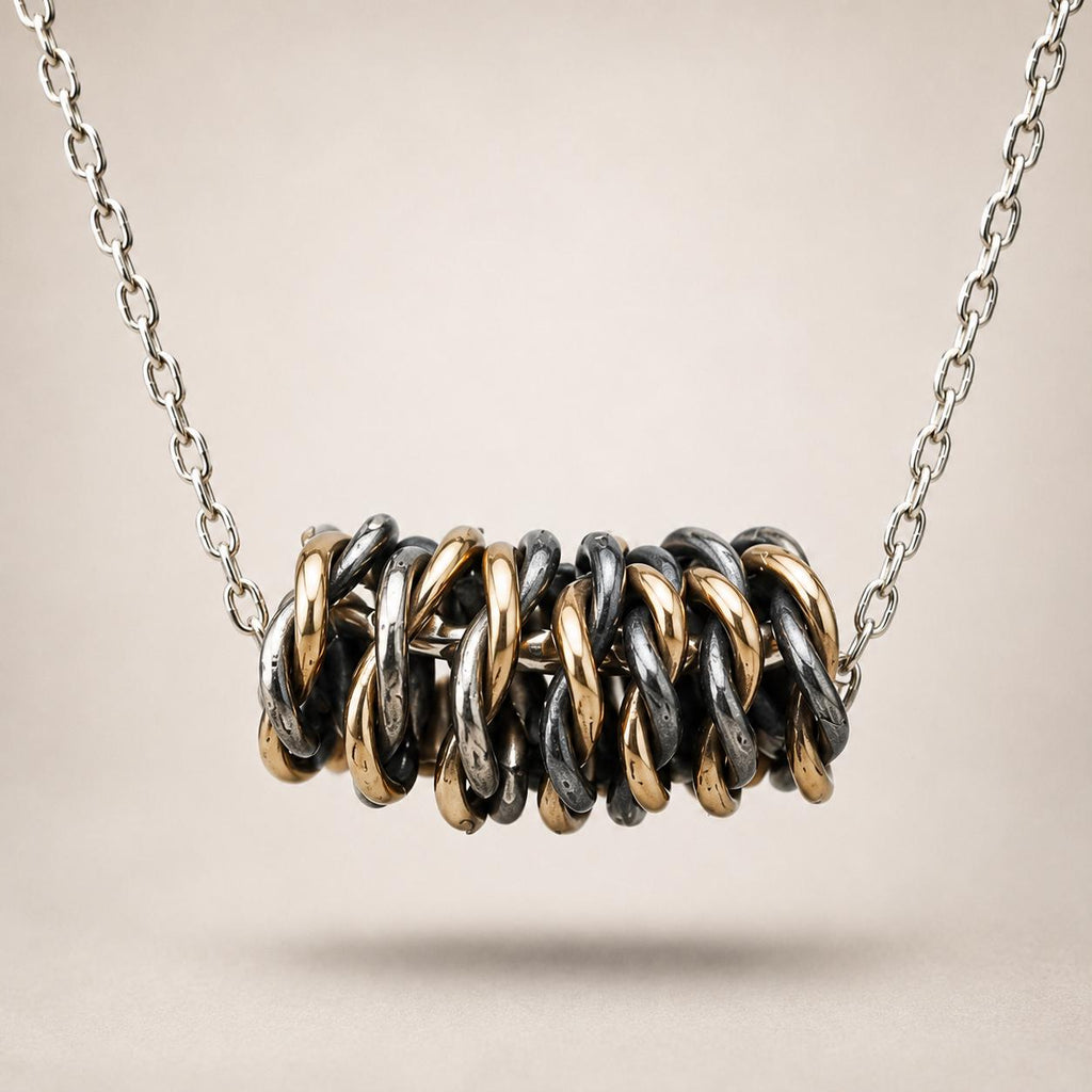 Handmade Gold, Silver Wire Wrap Necklace – 14k Gold, Black Silver Pendant