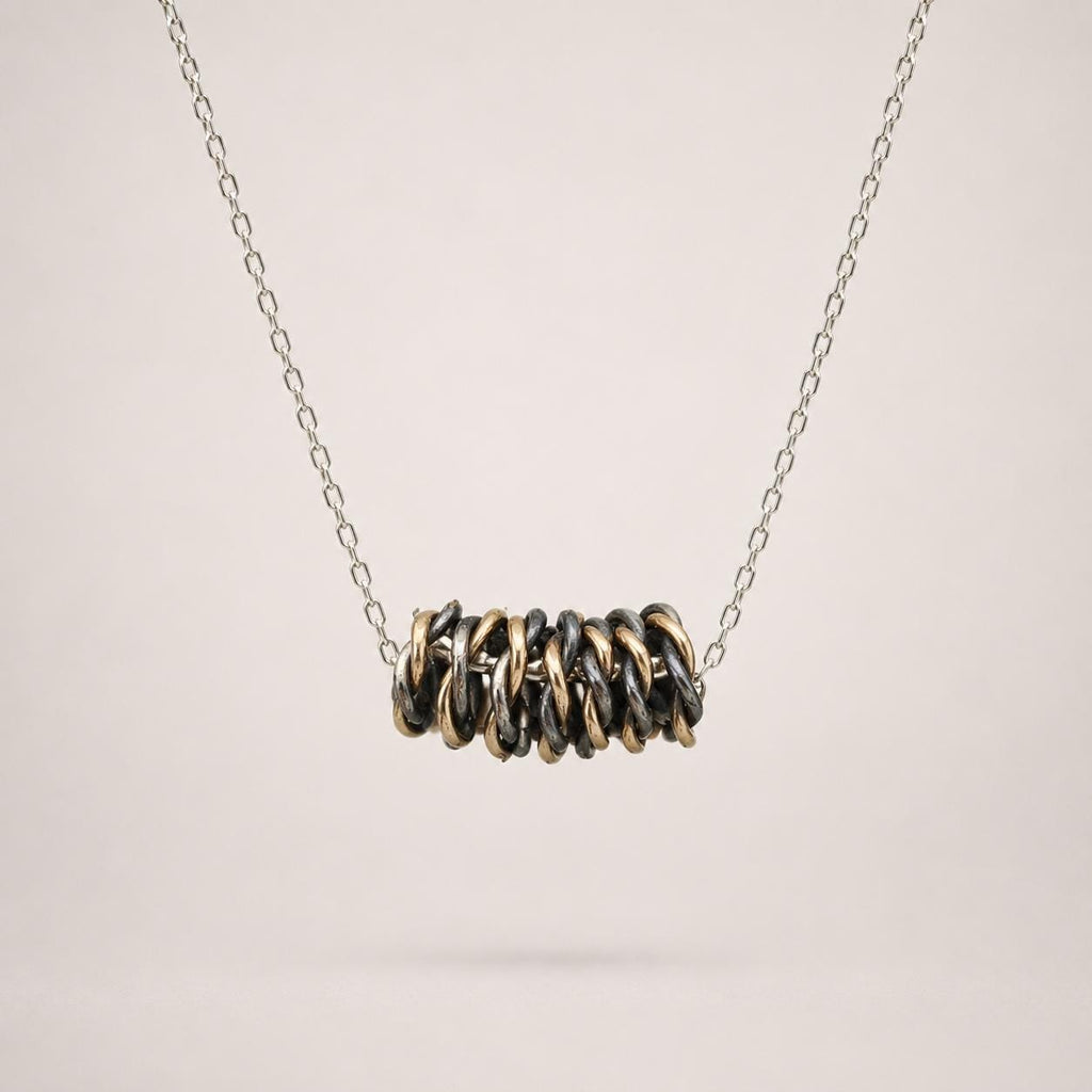 Handmade Gold, Silver Wire Wrap Necklace – 14k Gold, Black Silver Pendant
