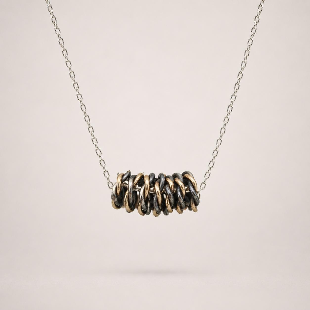 Handmade Gold, Silver Wire Wrap Necklace – 14k Gold, Black Silver Pendant