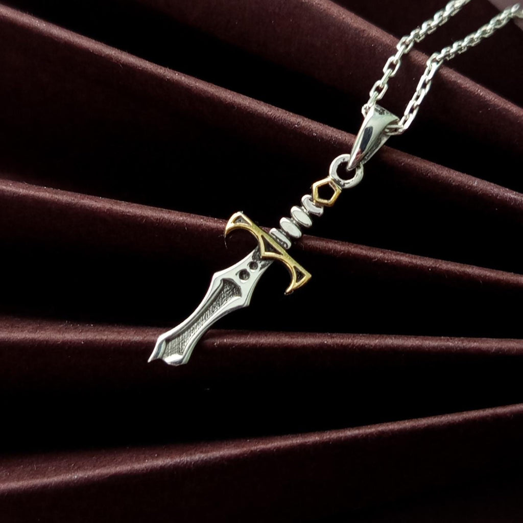 Sword Necklace Silver & Gold – Medieval Dagger Pendant, Gothic Necklace, Gift for Him or Her