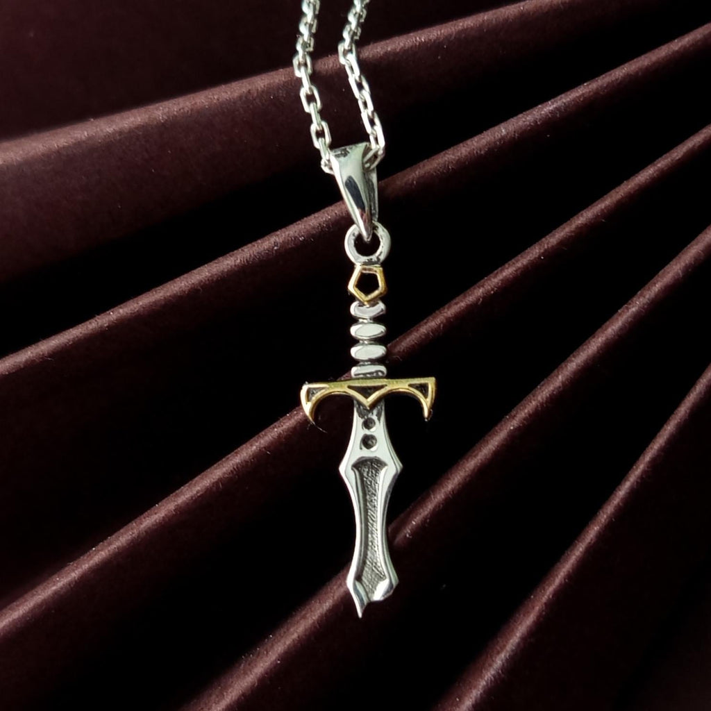 Sword Necklace Silver & Gold – Medieval Dagger Pendant, Gothic Necklace, Gift for Him or Her