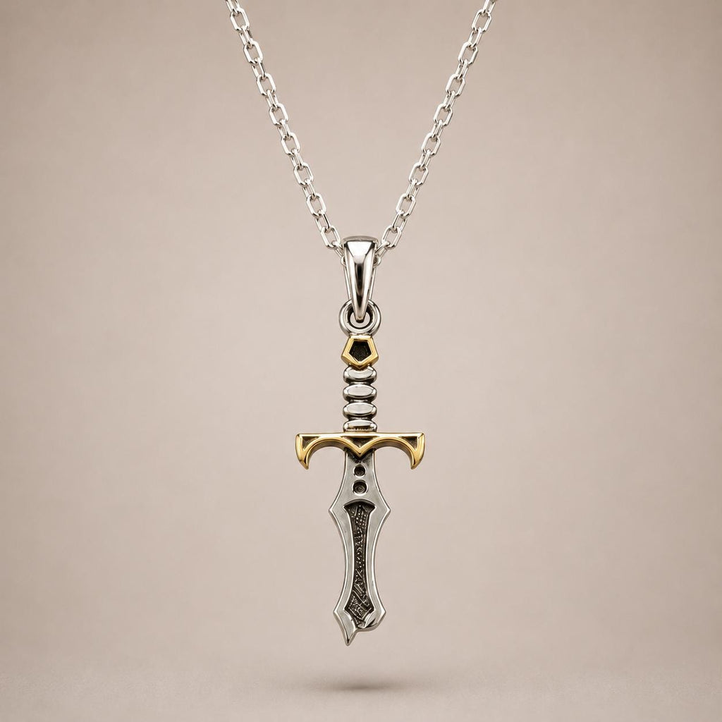 Sword Necklace Silver & Gold – Medieval Dagger Pendant, Gothic Necklace, Gift for Him or Her
