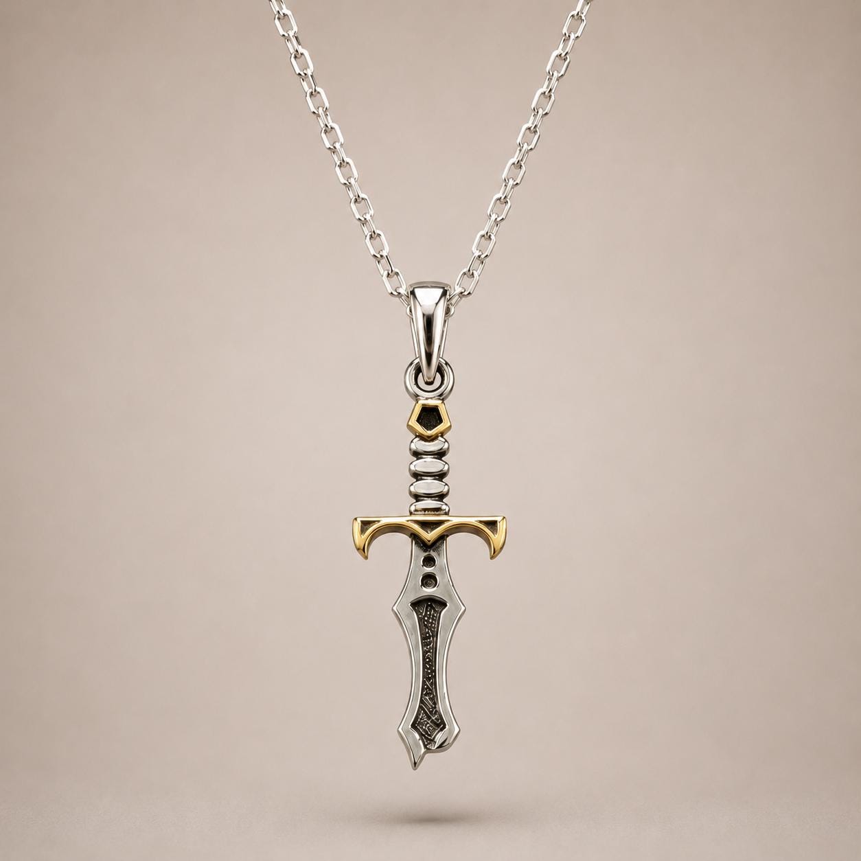 Sword Necklace Silver & Gold – Medieval Dagger Pendant, Gothic Necklace, Gift for Him or Her