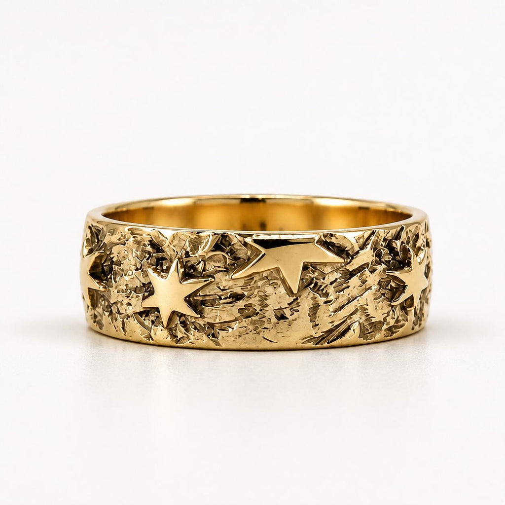 Custom Engraved Star Ring – Sterling Silver Celestial Band, Personalized Message Jewelry
