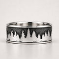 Sterling Silver Mountain and Trees Ring – Unisex Nature Landscape Band, Minimalist Forest Ring