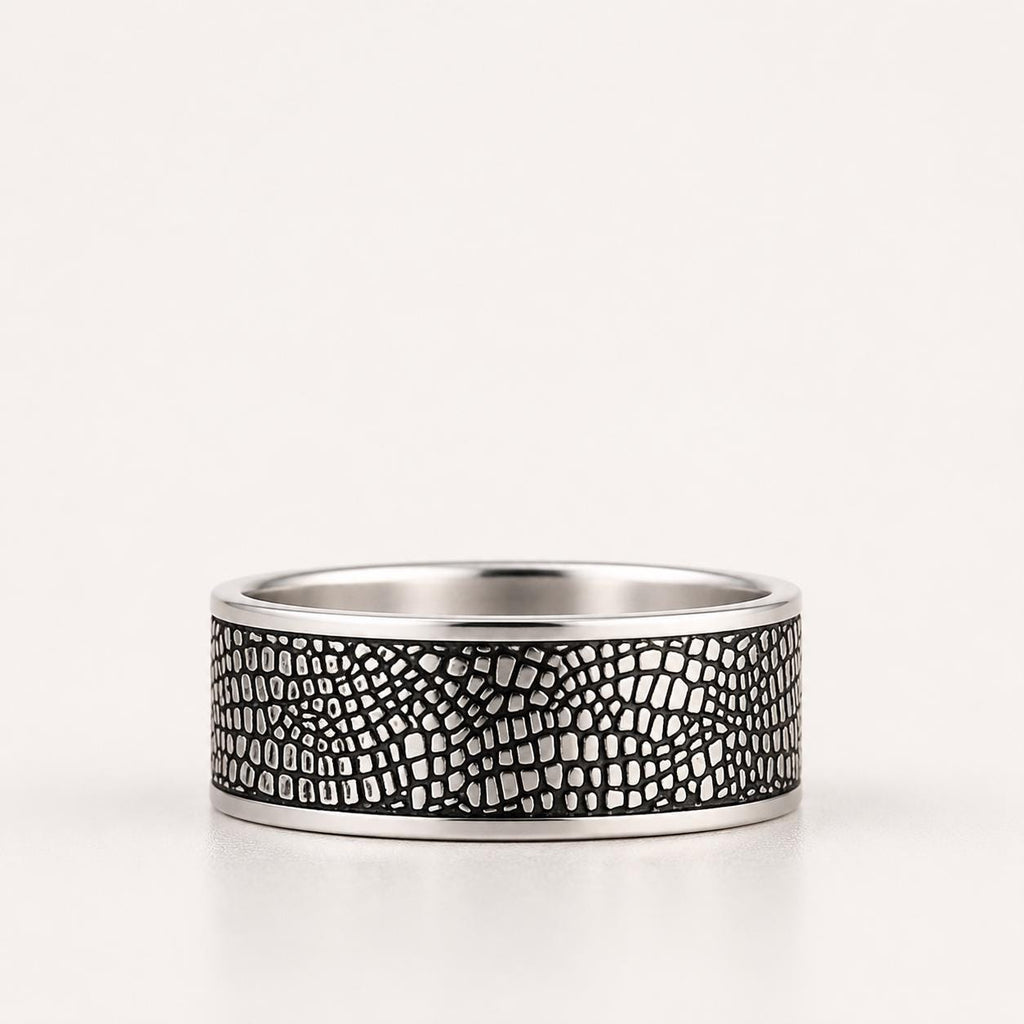 Sterling Silver Snake Skin Ring – Unisex Textured Band, Minimalist Serpent Pattern Ring