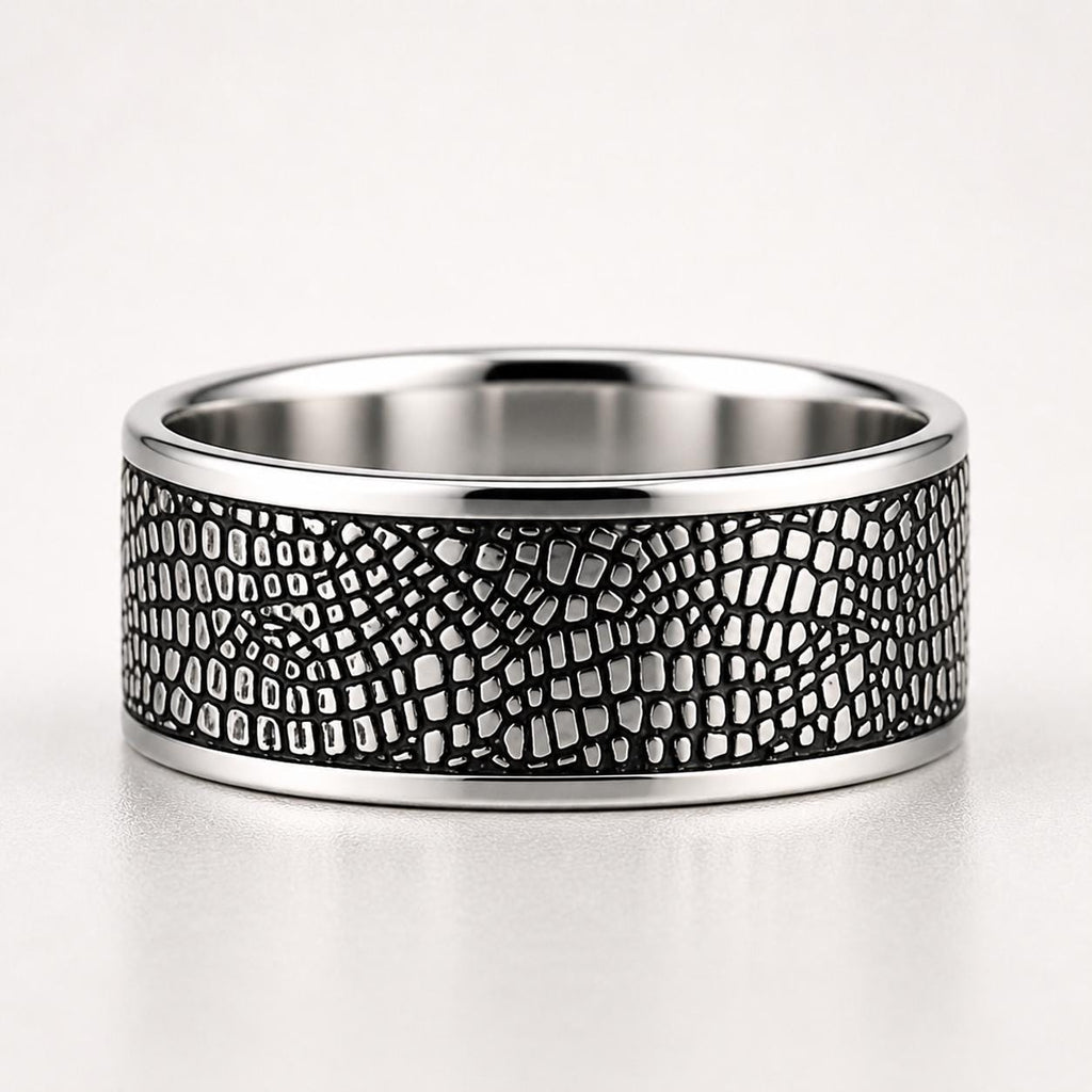 Sterling Silver Snake Skin Ring – Unisex Textured Band, Minimalist Serpent Pattern Ring