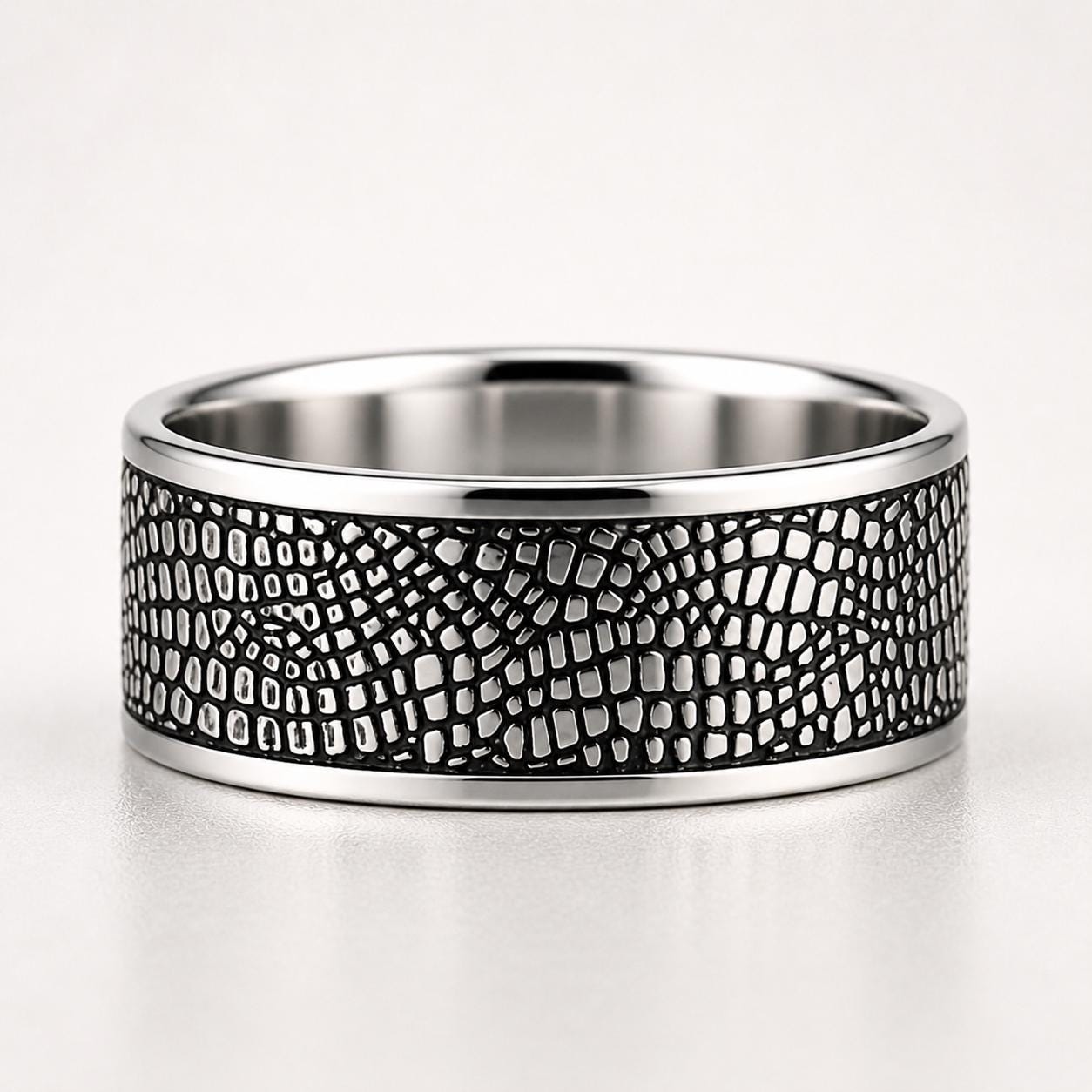 Sterling Silver Snake Skin Ring – Unisex Textured Band, Minimalist Serpent Pattern Ring