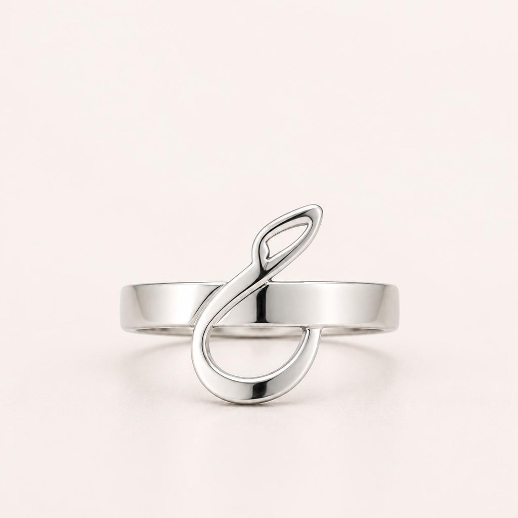 Sterling Silver Arabic Initial Ring: Minimalist Calligraphy Jewelry