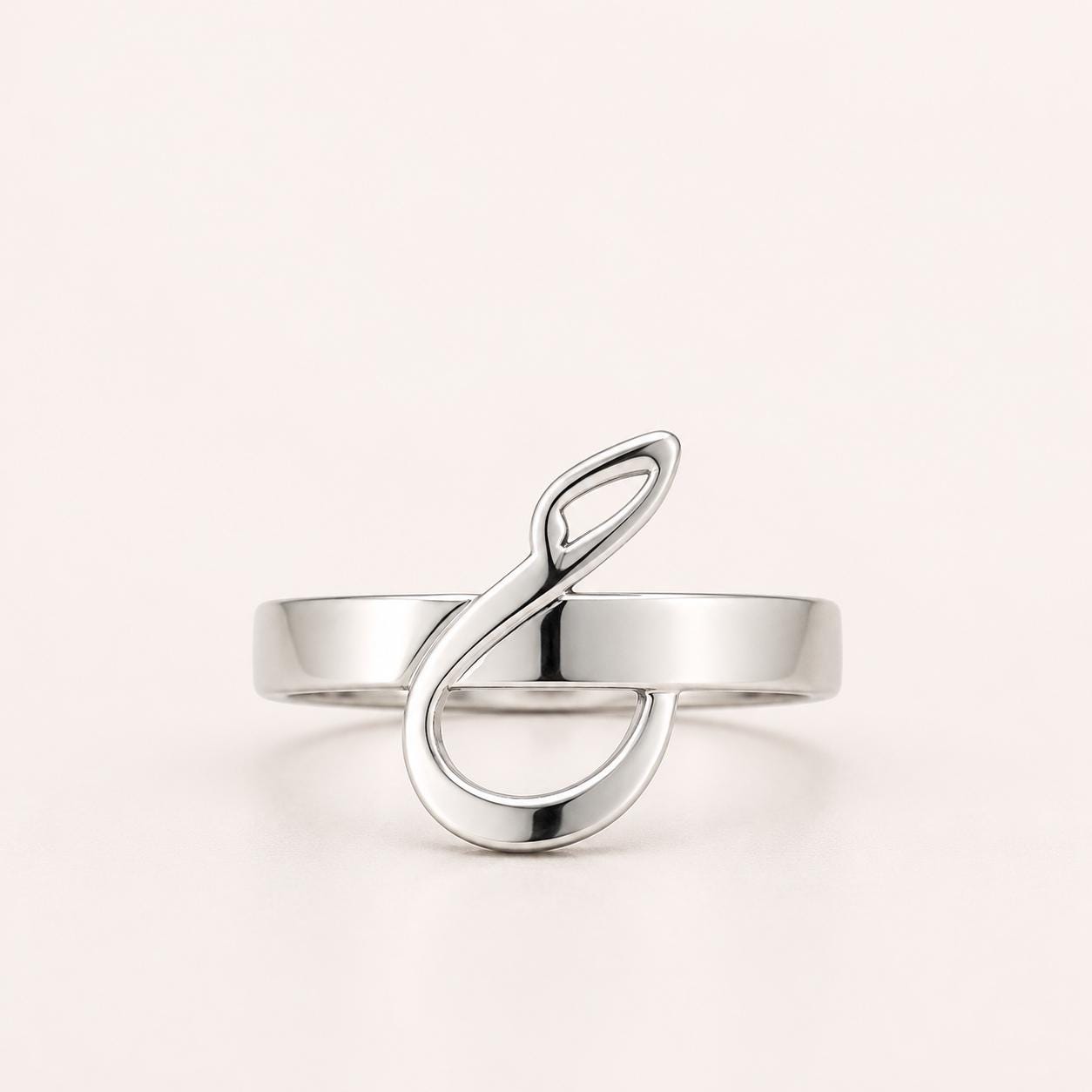 Sterling Silver Arabic Initial Ring: Minimalist Calligraphy Jewelry
