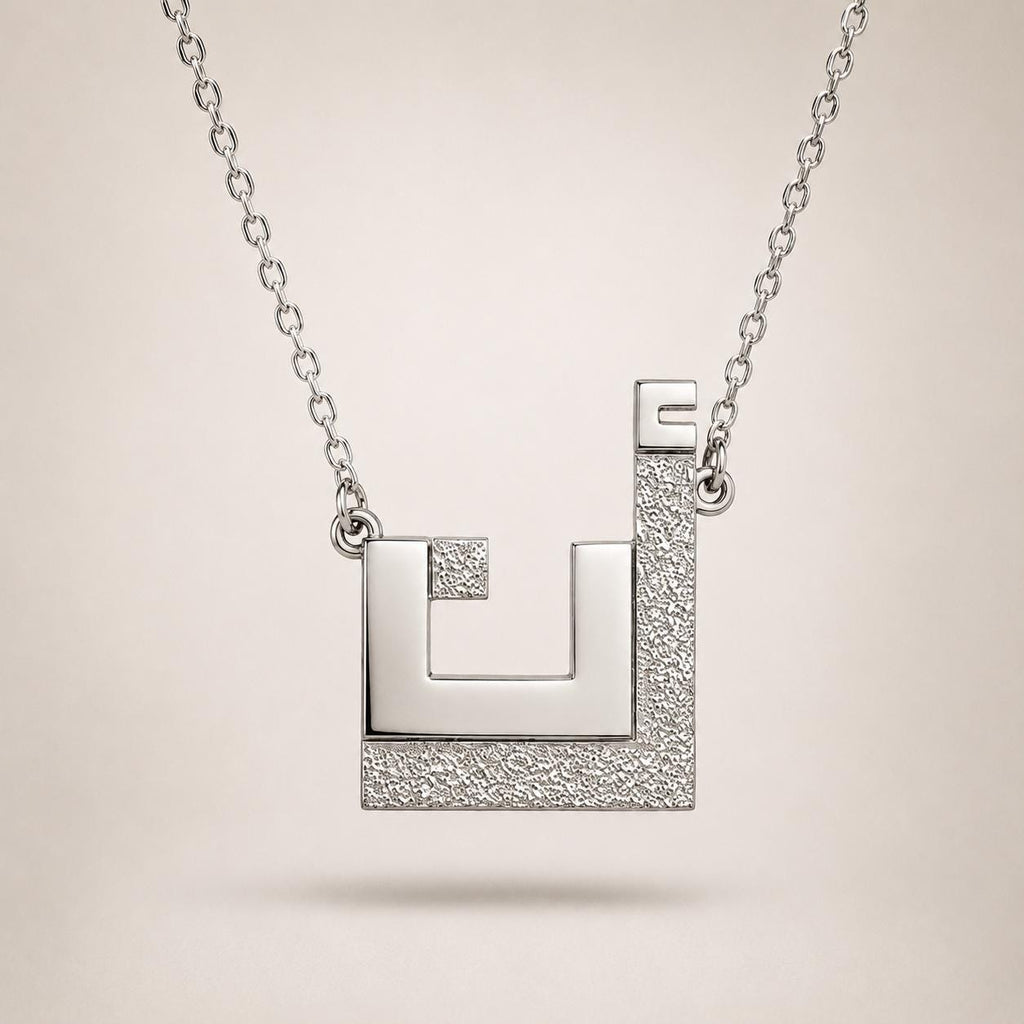 Sterling Silver Arabic Letter Necklace: Kufic Pendant, Personalized Jewelry