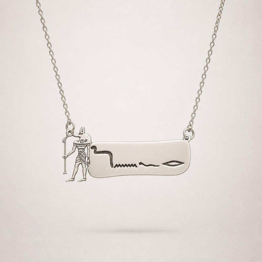 Custom Sterling Silver Egyptian hieroglyphs Name Necklace: Red Enamel Pendant