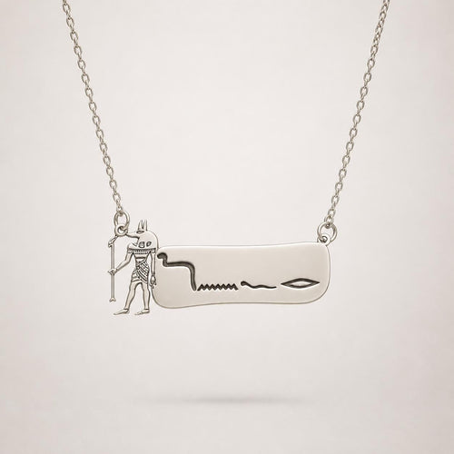 Custom Sterling Silver Egyptian hieroglyphs Name Necklace: Red Enamel Pendant