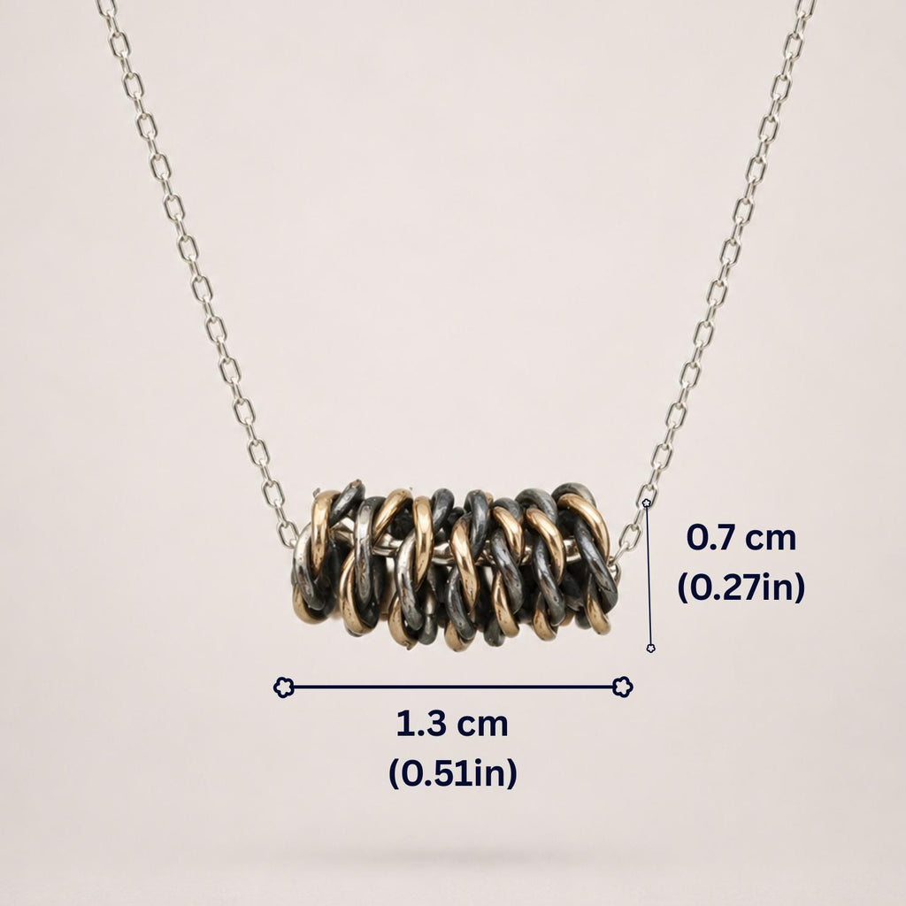 Handmade Gold, Silver Wire Wrap Necklace – 14k Gold, Black Silver Pendant