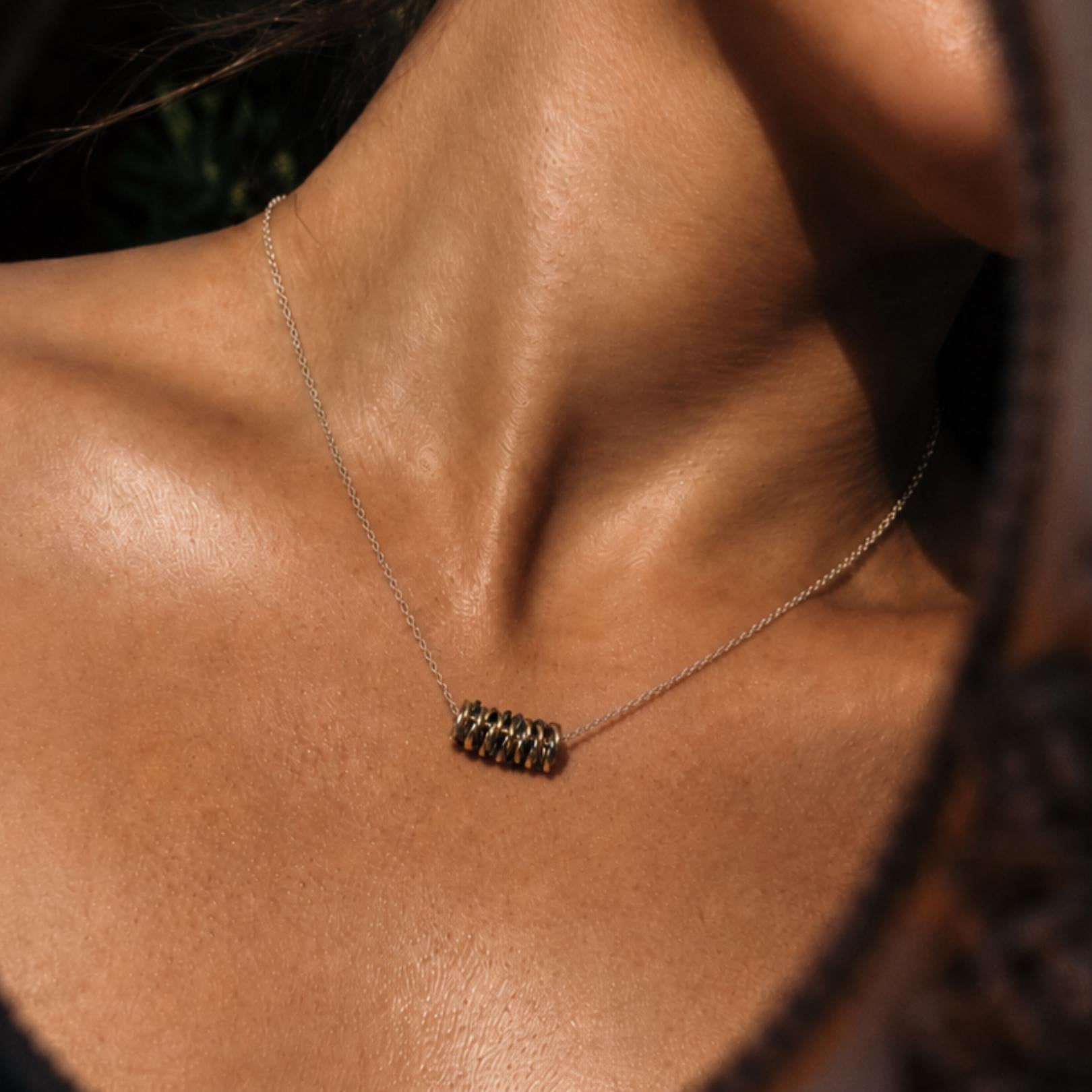 Handmade Gold, Silver Wire Wrap Necklace – 14k Gold, Black Silver Pendant