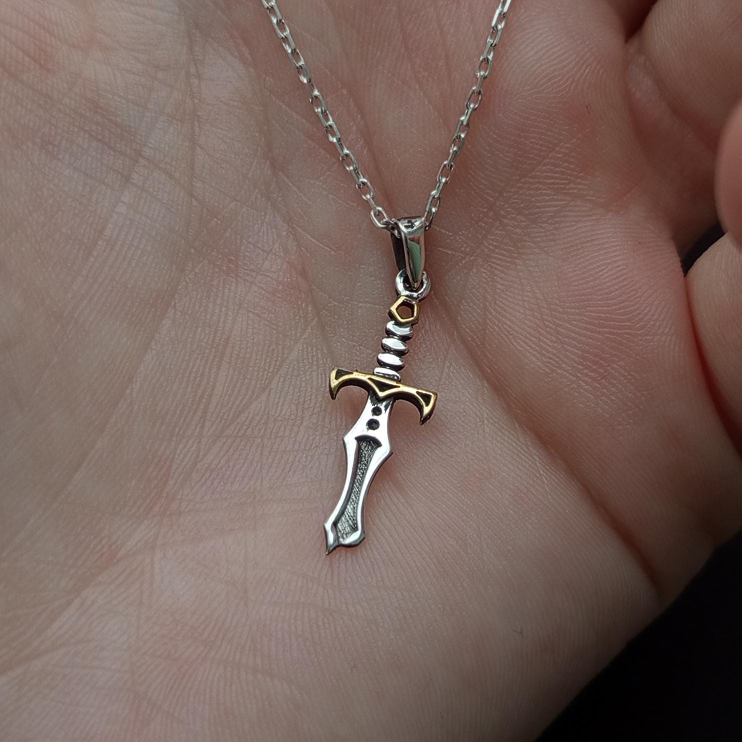 Sword Necklace Silver & Gold – Medieval Dagger Pendant, Gothic Necklace, Gift for Him or Her